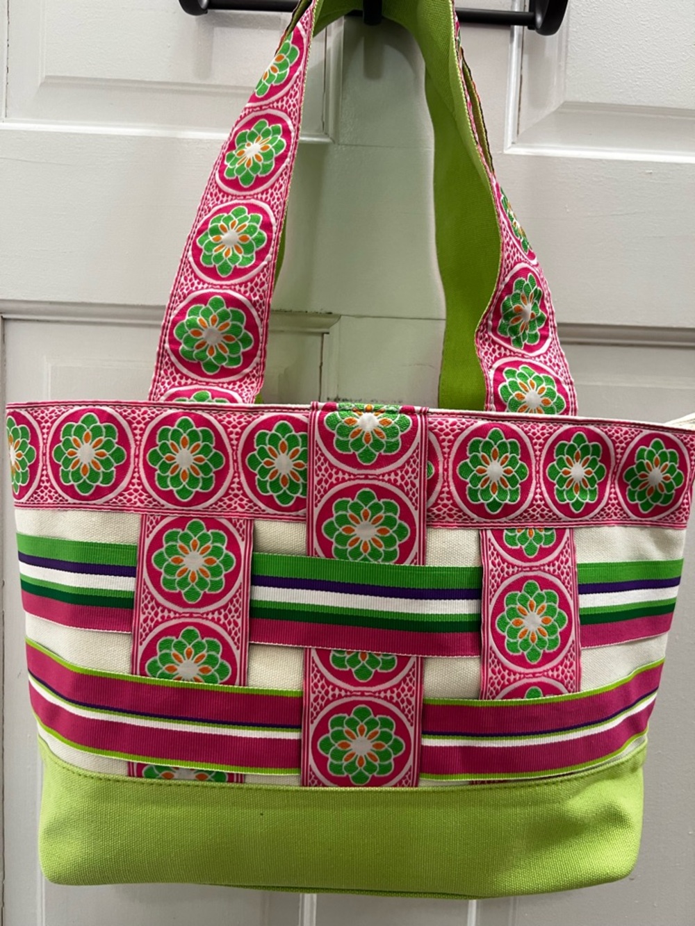 New Tiannel Bright Preppy Beachy Canvas Tote.